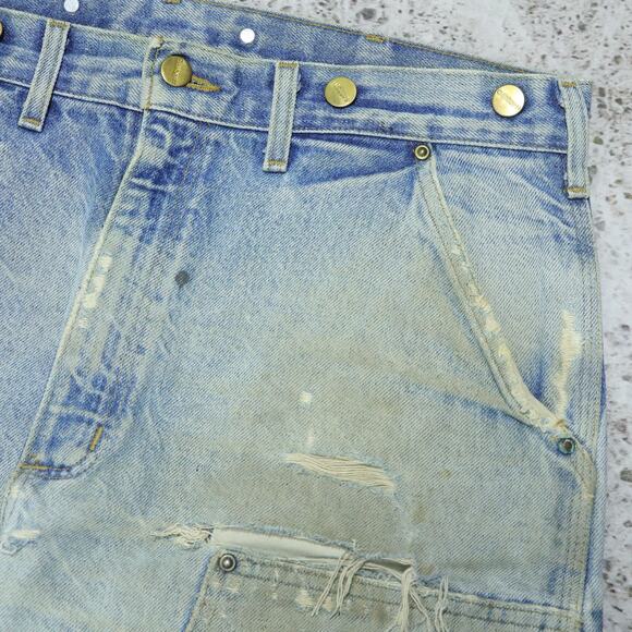 THRASHED Vintage Carhartt B07 DNM Faded Blue Jeans Denim Double Knee Pant 34x31 - Picture 8 of 16